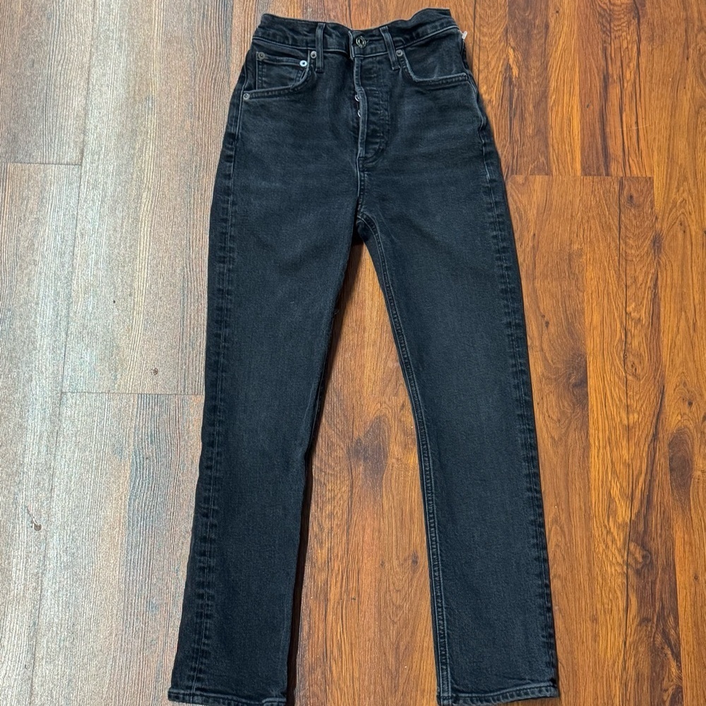 AGOLDE Riley Crop High Rise Straight Black Jeans Size 23